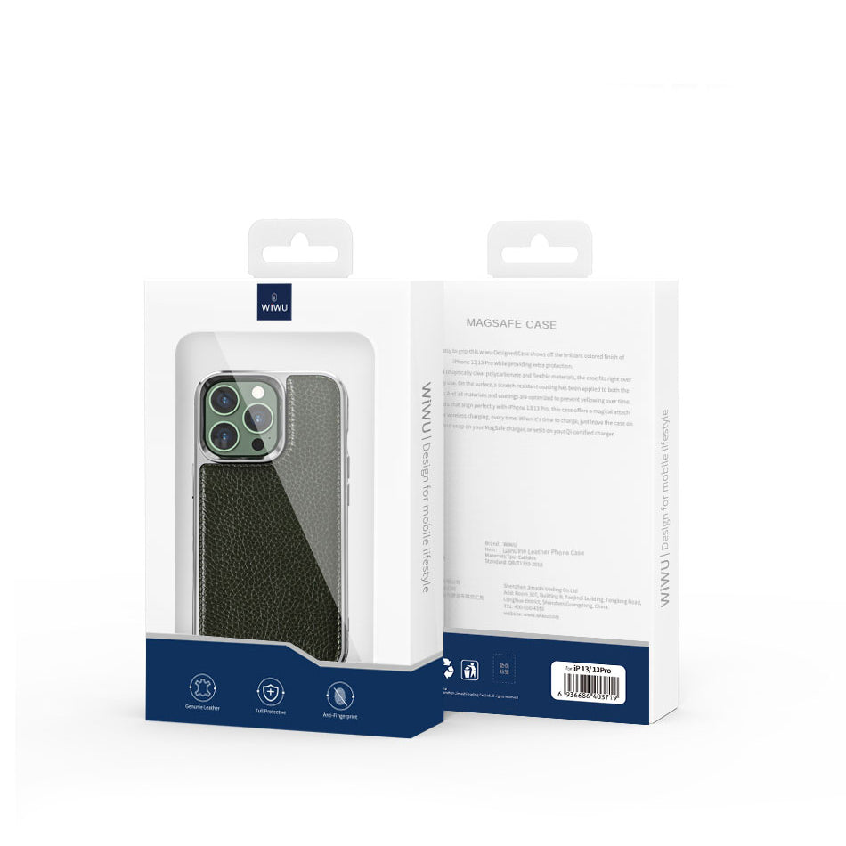 iPhone 13 Mini Kılıf Wiwu Genuine Leather Silver Calfskin Orjinal Deri Kapak