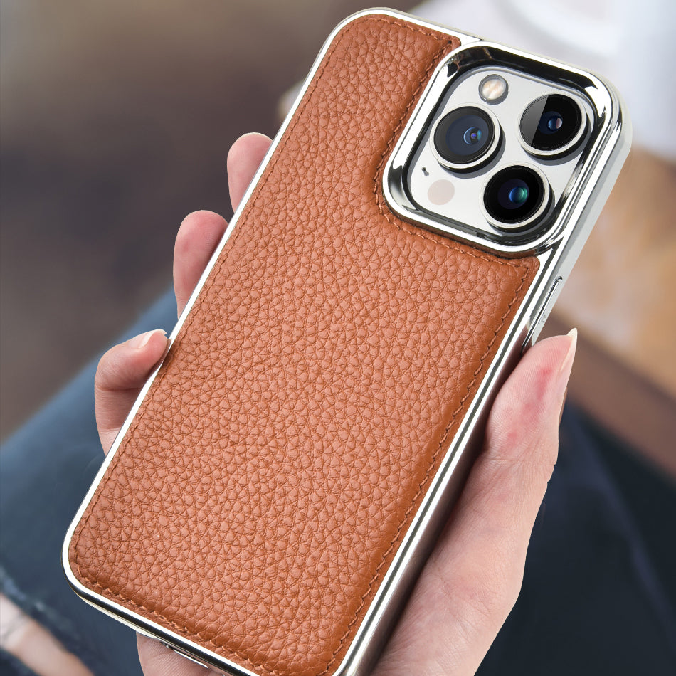 iPhone 13 Mini Kılıf Wiwu Genuine Leather Silver Calfskin Orjinal Deri Kapak