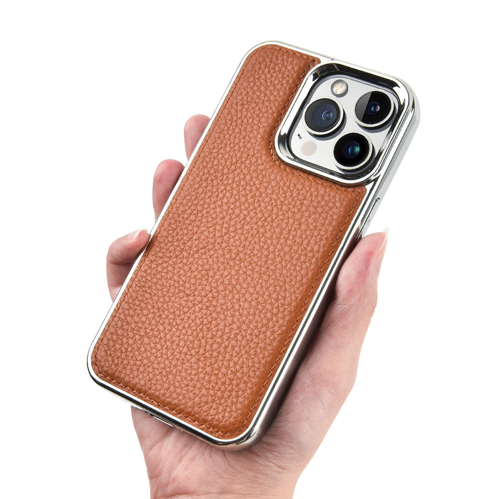 iPhone 13 Mini Kılıf Wiwu Genuine Leather Silver Calfskin Orjinal Deri Kapak