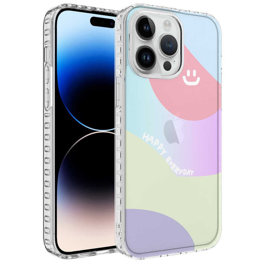Apple iPhone 13 Pro Kılıf Airbag Kenarlı Renkli Desenli Silikon Zore Elegans Kapak