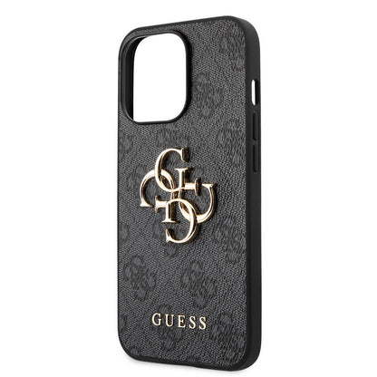 iPhone 13 Pro Kılıf Guess Orjinal Lisanslı PU Deri 4G Desenli Metal Büyük 4G ve Yazı Logolu Kapak