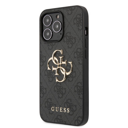 iPhone 13 Pro Kılıf Guess Orjinal Lisanslı PU Deri 4G Desenli Metal Büyük 4G ve Yazı Logolu Kapak