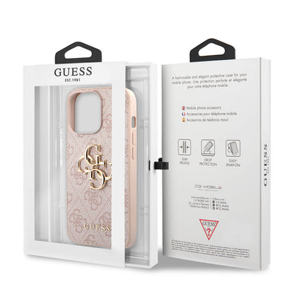 iPhone 13 Pro Kılıf Guess Orjinal Lisanslı PU Deri 4G Desenli Metal Büyük 4G ve Yazı Logolu Kapak