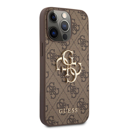 iPhone 13 Pro Kılıf Guess Orjinal Lisanslı PU Deri 4G Desenli Metal Büyük 4G ve Yazı Logolu Kapak