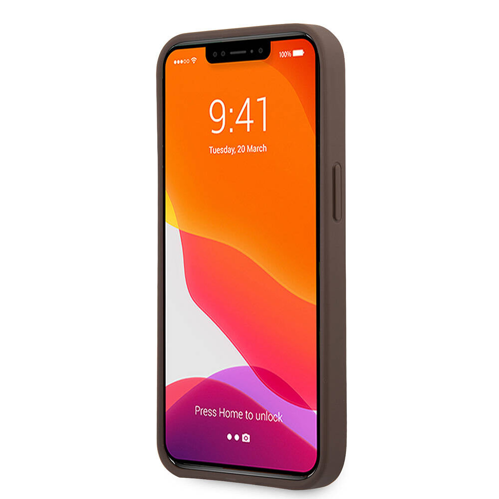 iPhone 13 Pro Kılıf Guess Orjinal Lisanslı PU Deri 4G Desenli Metal Büyük 4G ve Yazı Logolu Kapak