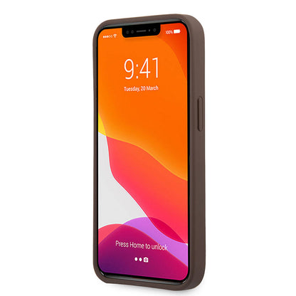 iPhone 13 Pro Kılıf Guess Orjinal Lisanslı PU Deri 4G Desenli Metal Büyük 4G ve Yazı Logolu Kapak