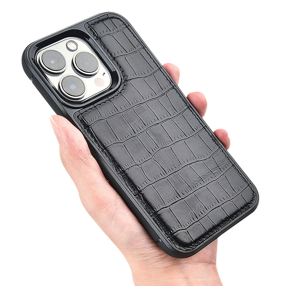 iPhone 13 Pro Kılıf Wiwu Croco Pattern Calfskin Orjinal Deri Kapak