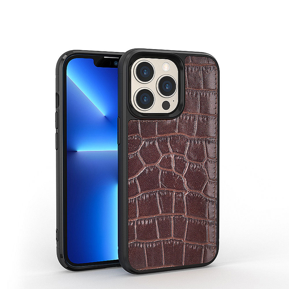 iPhone 13 Pro Kılıf Wiwu Croco Pattern Calfskin Orjinal Deri Kapak