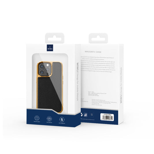 iPhone 13 Pro Kılıf Wiwu Genuine Leather Gold Calfskin Orjinal Deri Kapak