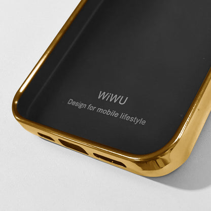 iPhone 13 Pro Kılıf Wiwu Genuine Leather Gold Calfskin Orjinal Deri Kapak