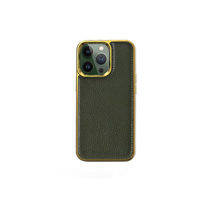 iPhone 13 Pro Kılıf Wiwu Genuine Leather Gold Calfskin Orjinal Deri Kapak