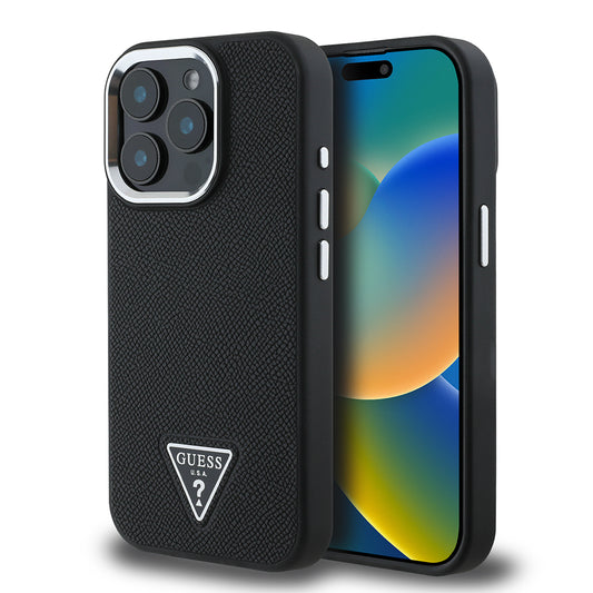 iPhone 13 Pro Max Kılıf Guess Orjinal Lisanslı M-safe Şarj Özellikli Grained Triangle Kapak