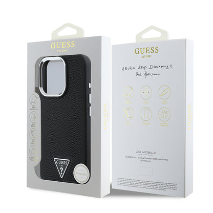 iPhone 13 Pro Max Kılıf Guess Orjinal Lisanslı M-safe Şarj Özellikli Grained Triangle Kapak