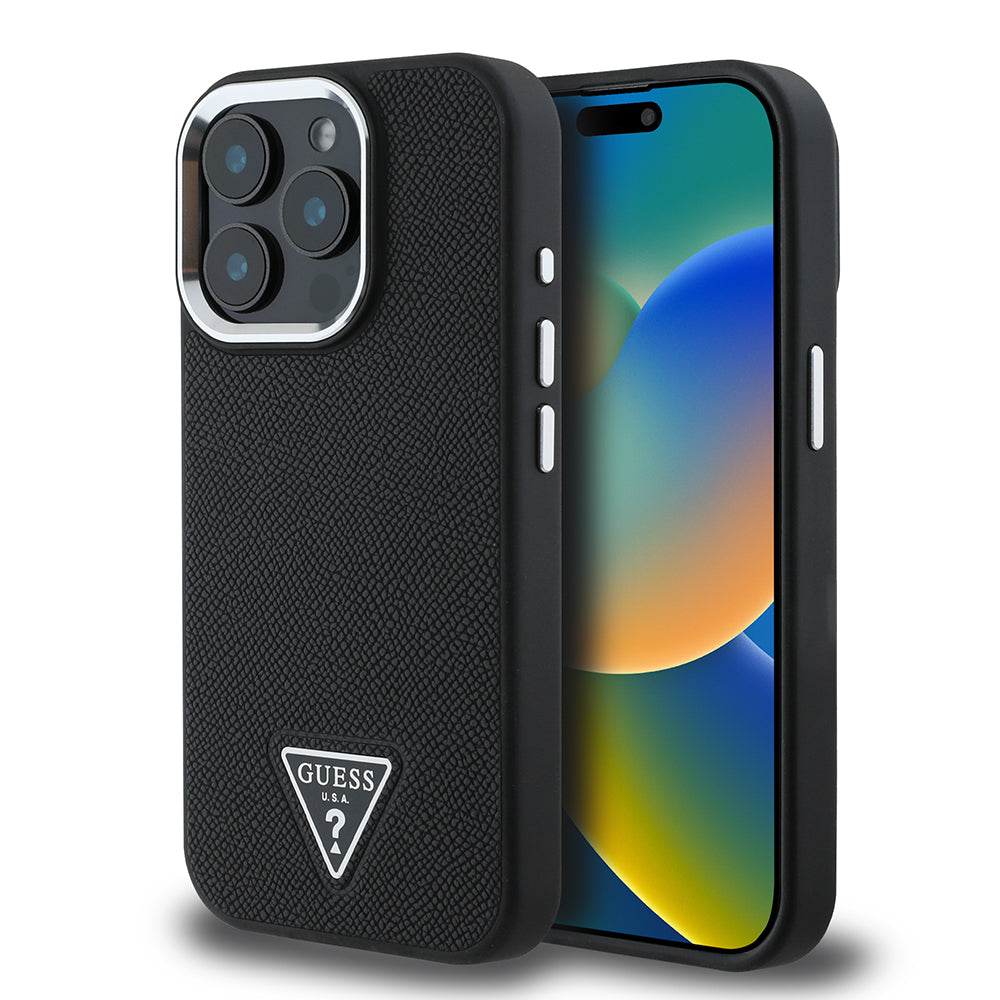 iPhone 13 Pro Max Kılıf Guess Orjinal Lisanslı M-safe Şarj Özellikli Grained Triangle Kapak