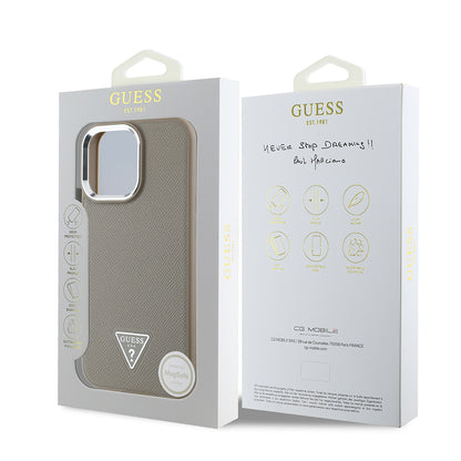iPhone 13 Pro Max Kılıf Guess Orjinal Lisanslı M-safe Şarj Özellikli Grained Triangle Kapak