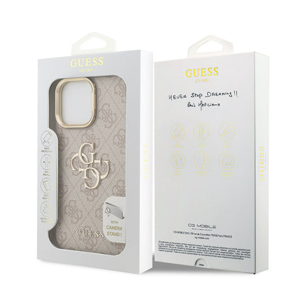 iPhone 13 Pro Max Kılıf Guess Orjinal Lisanslı PU Deri 4G Desenli Metal Büyük 4G ve Yazı Logolu Kamera Standlı Kapak