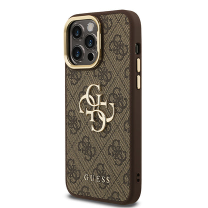 iPhone 13 Pro Max Kılıf Guess Orjinal Lisanslı PU Deri 4G Desenli Metal Büyük 4G ve Yazı Logolu Kamera Standlı Kapak