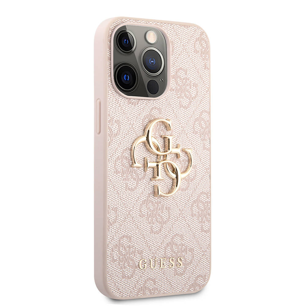 iPhone 13 Pro Max Kılıf Guess Orjinal Lisanslı PU Deri 4G Desenli Metal Büyük 4G ve Yazı Logolu Kapak