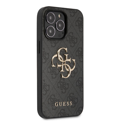 iPhone 13 Pro Max Kılıf Guess Orjinal Lisanslı PU Deri 4G Desenli Metal Büyük 4G ve Yazı Logolu Kapak