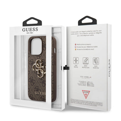 iPhone 13 Pro Max Kılıf Guess Orjinal Lisanslı PU Deri 4G Desenli Metal Büyük 4G ve Yazı Logolu Kapak