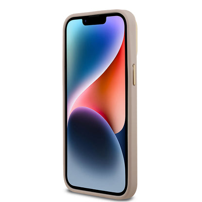 iPhone 13 Pro Max Kılıf Guess Orjinal Lisanslı PU Deri Taşlı Üçgen Logo 4G Desenli Kamera Standlı Kapak