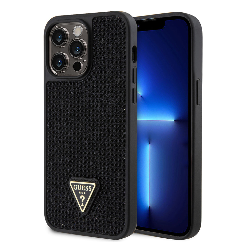 iPhone 13 Pro Max Kılıf Guess Orjinal Lisanslı Taşlı Arka Yüzey Üçgen Logolu Kapak