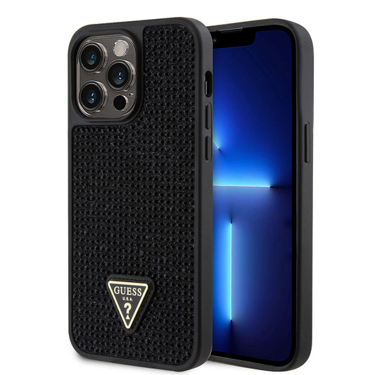 iPhone 13 Pro Max Kılıf Guess Orjinal Lisanslı Taşlı Arka Yüzey Üçgen Logolu Kapak