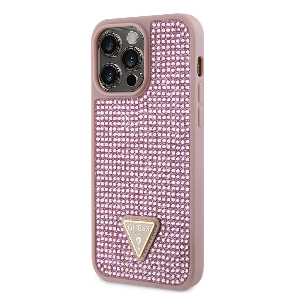 iPhone 13 Pro Max Kılıf Guess Orjinal Lisanslı Taşlı Arka Yüzey Üçgen Logolu Kapak