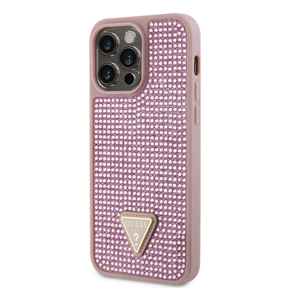 iPhone 13 Pro Max Kılıf Guess Orjinal Lisanslı Taşlı Arka Yüzey Üçgen Logolu Kapak