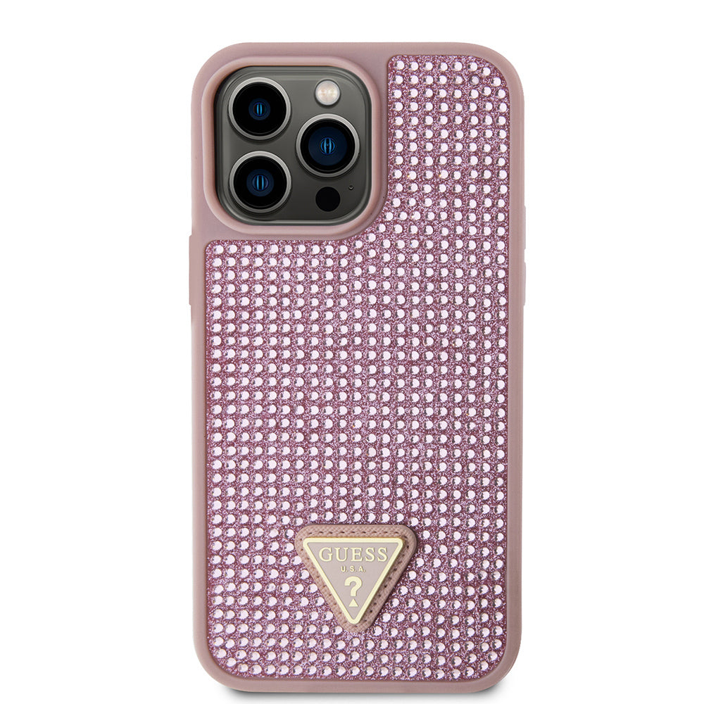 iPhone 13 Pro Max Kılıf Guess Orjinal Lisanslı Taşlı Arka Yüzey Üçgen Logolu Kapak