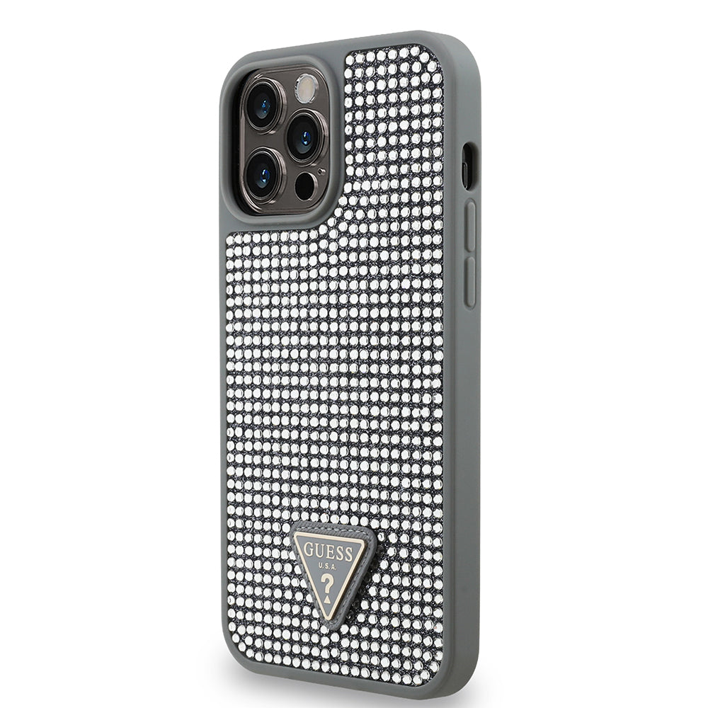 iPhone 13 Pro Max Kılıf Guess Orjinal Lisanslı Taşlı Arka Yüzey Üçgen Logolu Kapak