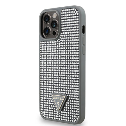 iPhone 13 Pro Max Kılıf Guess Orjinal Lisanslı Taşlı Arka Yüzey Üçgen Logolu Kapak