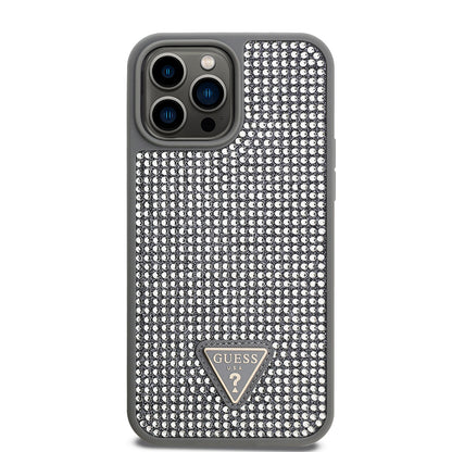 iPhone 13 Pro Max Kılıf Guess Orjinal Lisanslı Taşlı Arka Yüzey Üçgen Logolu Kapak