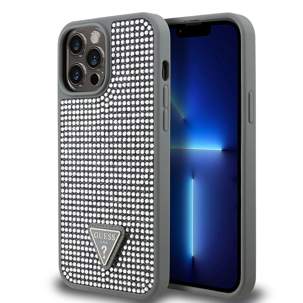 iPhone 13 Pro Max Kılıf Guess Orjinal Lisanslı Taşlı Arka Yüzey Üçgen Logolu Kapak