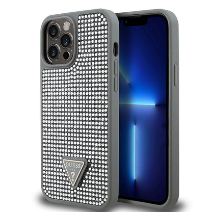 iPhone 13 Pro Max Kılıf Guess Orjinal Lisanslı Taşlı Arka Yüzey Üçgen Logolu Kapak