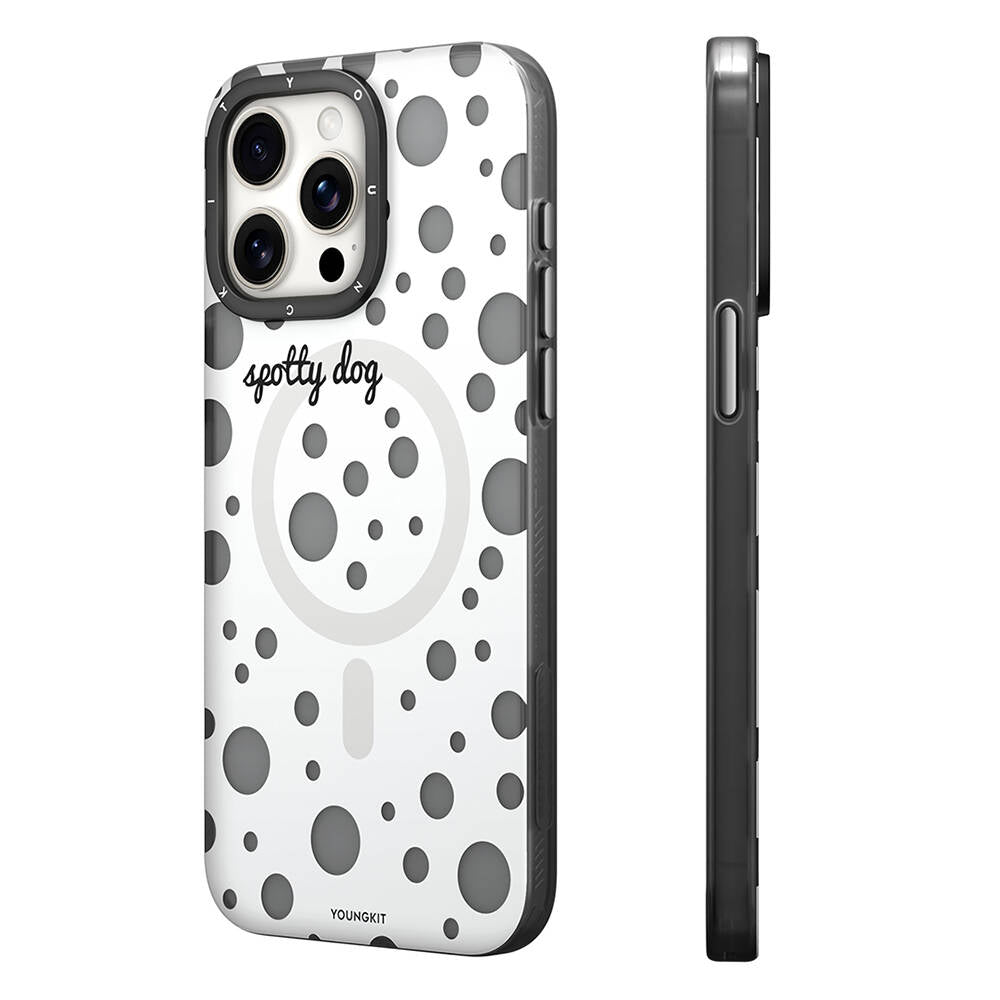 iPhone 13 Pro Max Kılıf M-safe Şarj Özellikli Polka Dot Desenli Youngkit Spots Serisi Kapak
