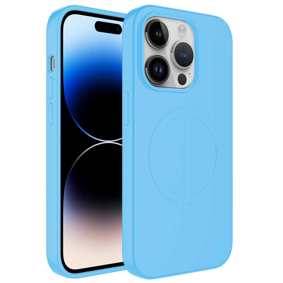 Apple iPhone 13 Pro Max Kılıf M-safe Wireless Şarj Özellikli Pastel Renk Silikon Zore Plas Kapak