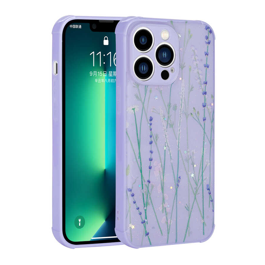 Apple iPhone 13 Pro Max Kılıf Simli Desenli Kamera Korumalı Parlak Zore Popy Kapak