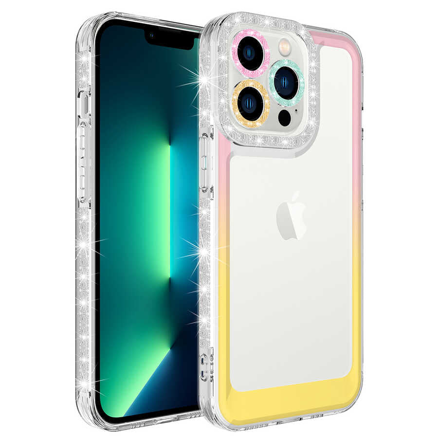 Apple iPhone 13 Pro Max Kılıf Simli ve Renk Geçiş Tasarımlı Lens Korumalı Zore Park Kapak