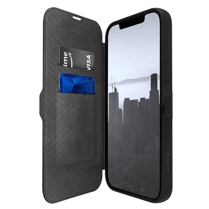iPhone 13 Pro Max Kılıf Vegan Deri Tasarımlı Şeffaf Arka Yüzey Kartlıklı Raptic Urban Folio Serisi Kapak