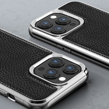 iPhone 13 Pro Max Kılıf Wiwu Genuine Leather Silver Calfskin Orjinal Deri Kapak