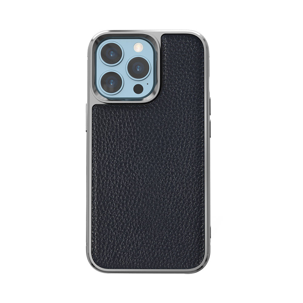 iPhone 13 Pro Max Kılıf Wiwu Genuine Leather Silver Calfskin Orjinal Deri Kapak
