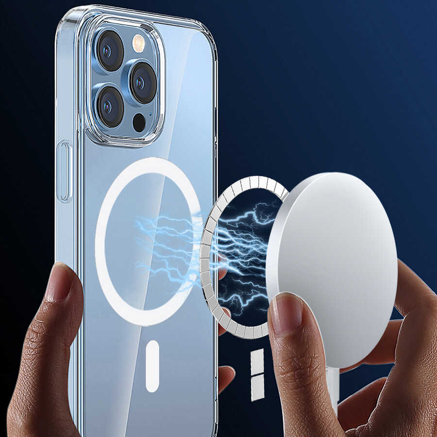 iPhone 13 Pro Wiwu M-safe Şarj Özellikli Lens Korumalı Şeffaf Silikon Kapak