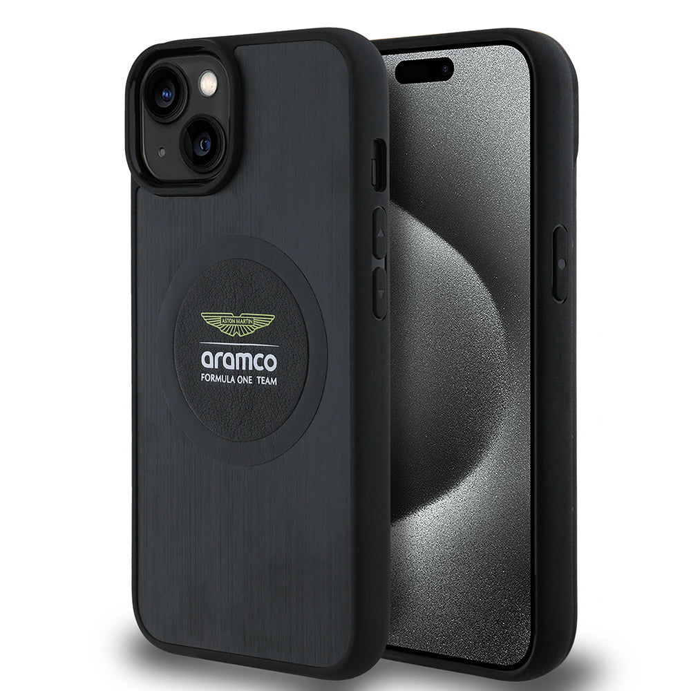 iPhone 14 Kılıf Aston Martin Orjinal Lisanslı M-safe Şarj Özellikli Aluminyum Arka Yüzeyli Formula One Team Baskılı Kapak