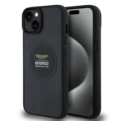 iPhone 14 Kılıf Aston Martin Orjinal Lisanslı M-safe Şarj Özellikli Aluminyum Arka Yüzeyli Formula One Team Baskılı Kapak