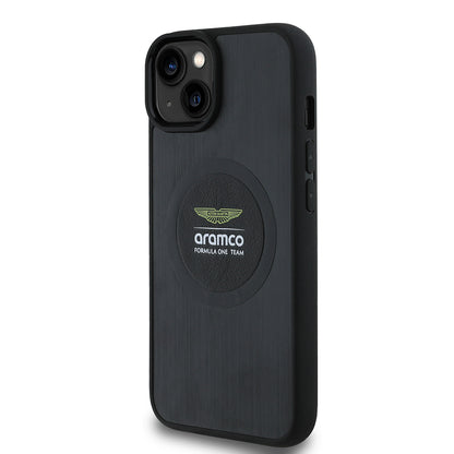iPhone 14 Kılıf Aston Martin Orjinal Lisanslı M-safe Şarj Özellikli Aluminyum Arka Yüzeyli Formula One Team Baskılı Kapak