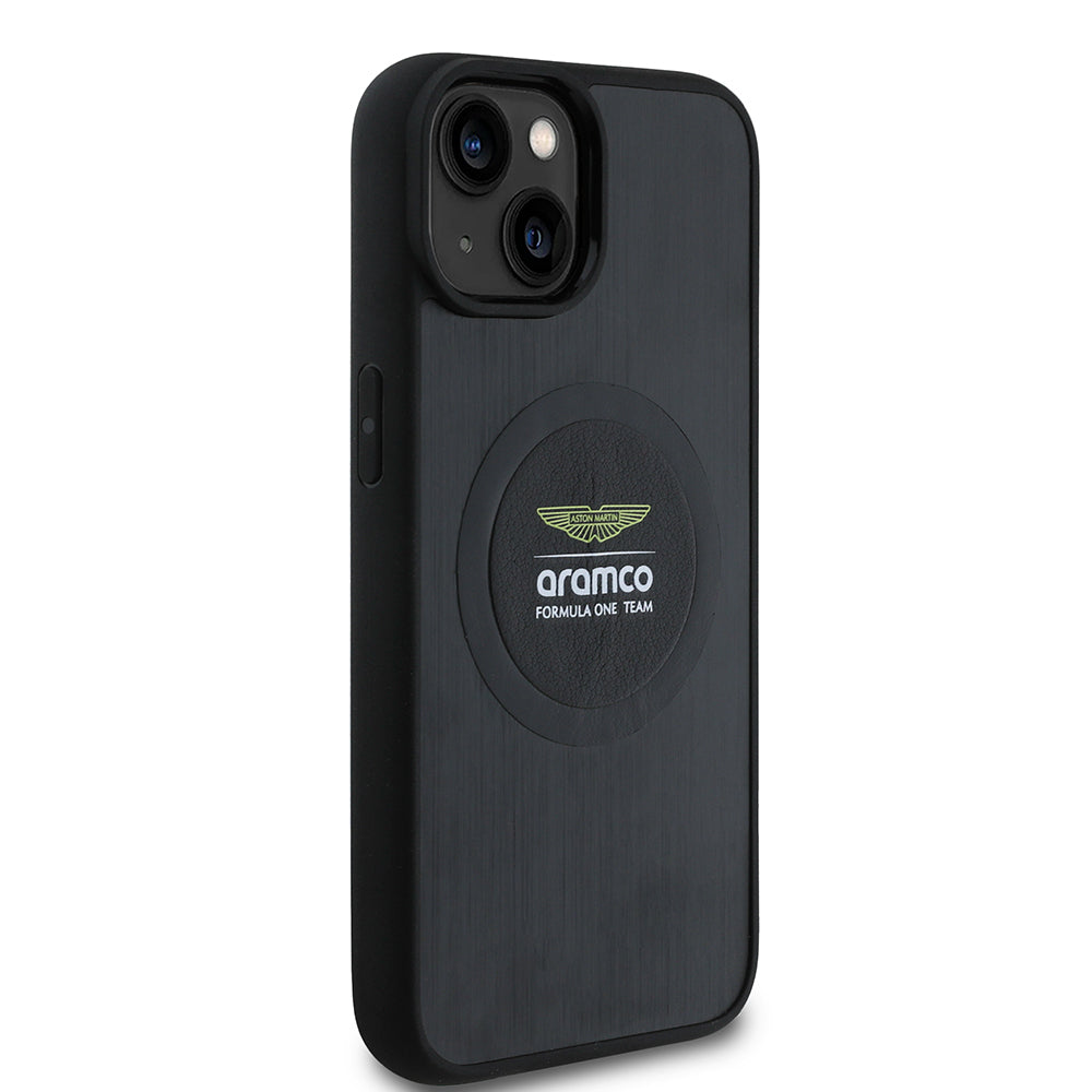 iPhone 14 Kılıf Aston Martin Orjinal Lisanslı M-safe Şarj Özellikli Aluminyum Arka Yüzeyli Formula One Team Baskılı Kapak
