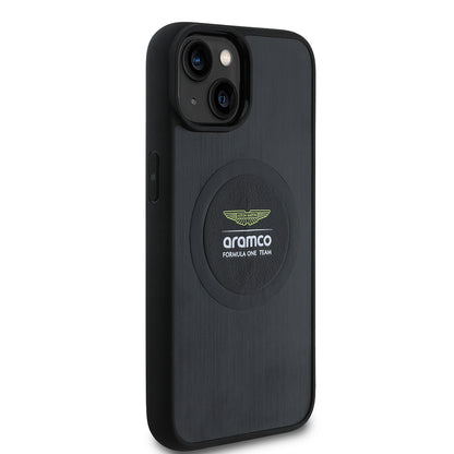 iPhone 14 Kılıf Aston Martin Orjinal Lisanslı M-safe Şarj Özellikli Aluminyum Arka Yüzeyli Formula One Team Baskılı Kapak
