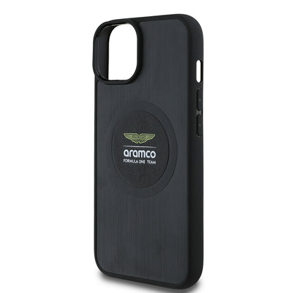 iPhone 14 Kılıf Aston Martin Orjinal Lisanslı M-safe Şarj Özellikli Aluminyum Arka Yüzeyli Formula One Team Baskılı Kapak