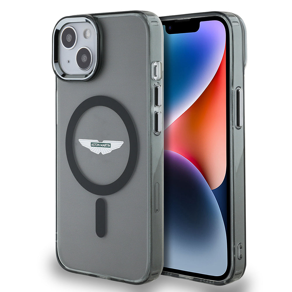 iPhone 14 Kılıf Aston Martin Orjinal Lisanslı M-safe Şarj Özellikli IML Baskı Logolu Metal Düğmeli Kapak